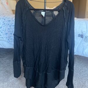 Free People Black Long Sleeve Top